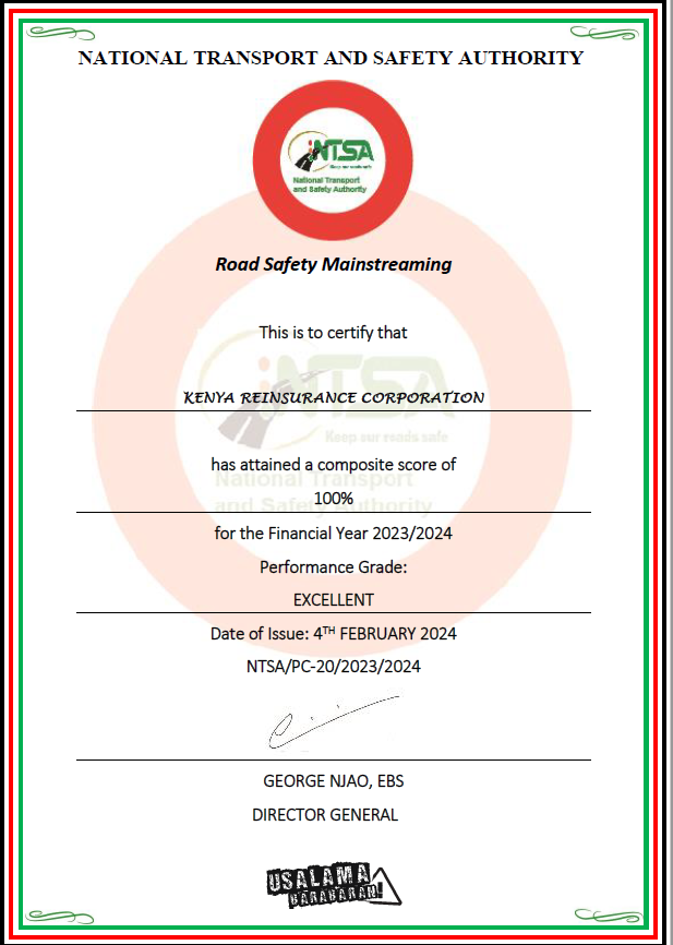 KENYA RE SCORES 100% ON ROAD SAFETY MAINSTREAMING